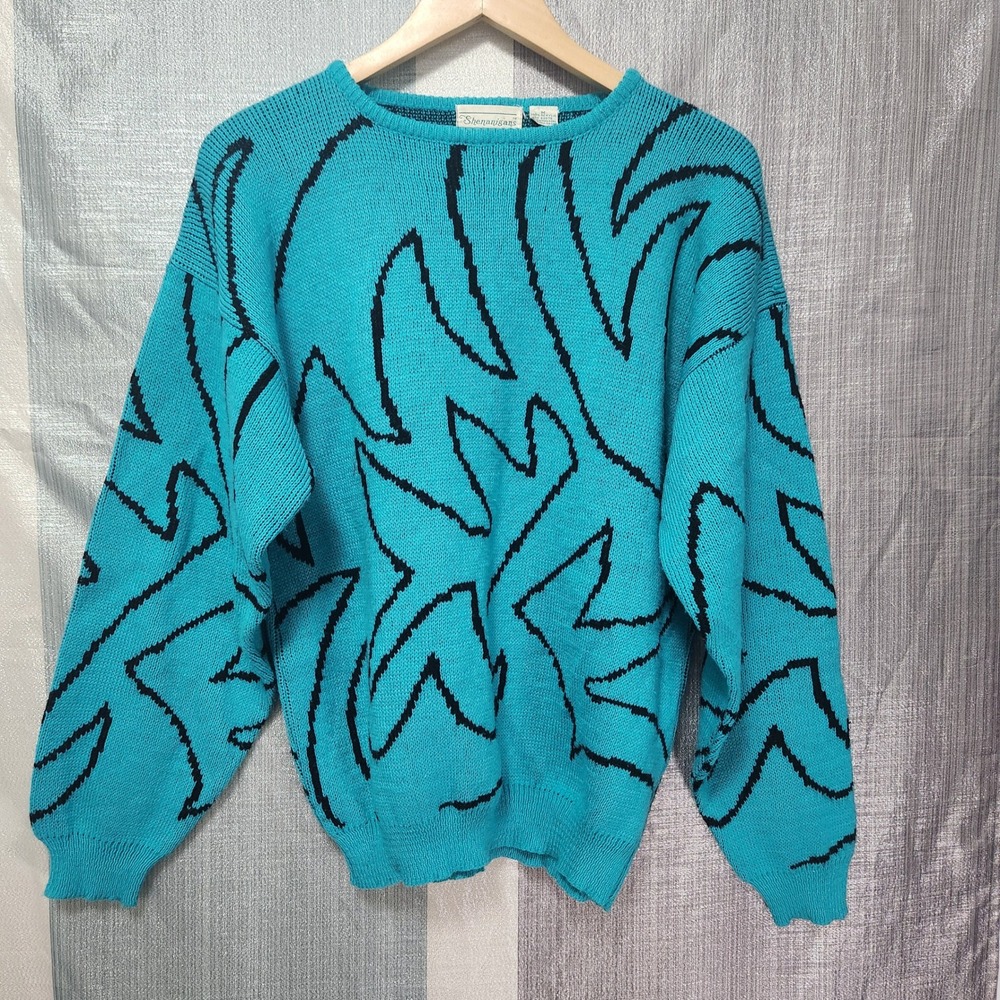 Vintage 90s Shenanigans Vaperwave Pop Abstract Geometric Sweater M Indie Sleaze